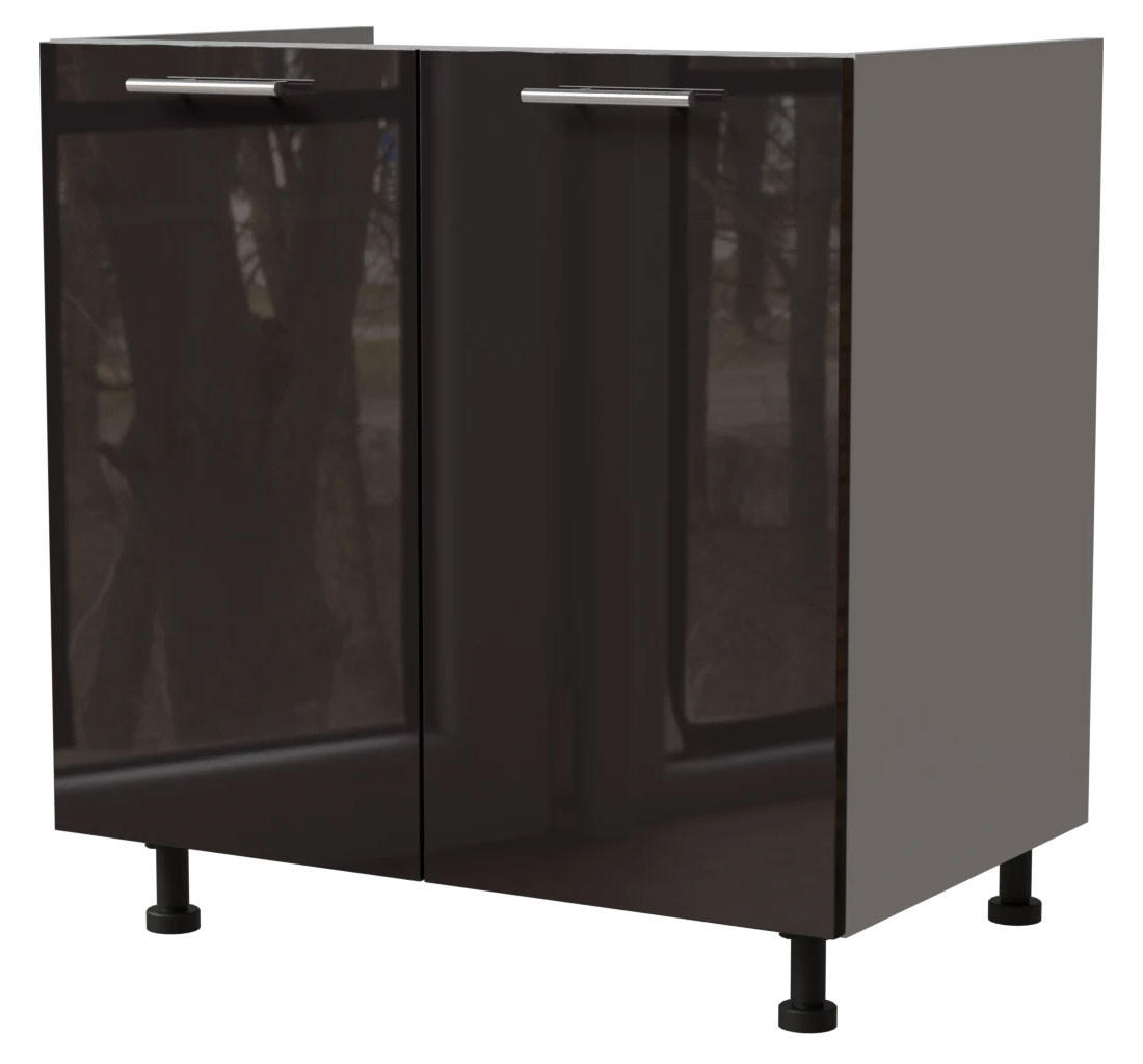 SPÜLENUNTERSCHRANK Essen D8Z/80 Schwarz Hochglanz / Grau Matt 80 / 50 / 82cm - Schwarz Hochglanz/Schwarz, Holz/Holzwerkstoff (80/82/50cm) - Feldmann-Wohnen