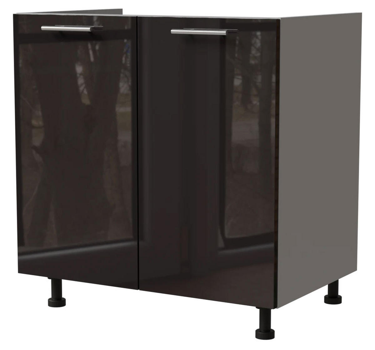 SPÜLENUNTERSCHRANK Essen D8Z/80 Schwarz Hochglanz / Grau Matt 80 / 50 / 82cm - Schwarz Hochglanz/Schwarz, Holz/Holzwerkstoff (80/82/50cm) - Feldmann-Wohnen