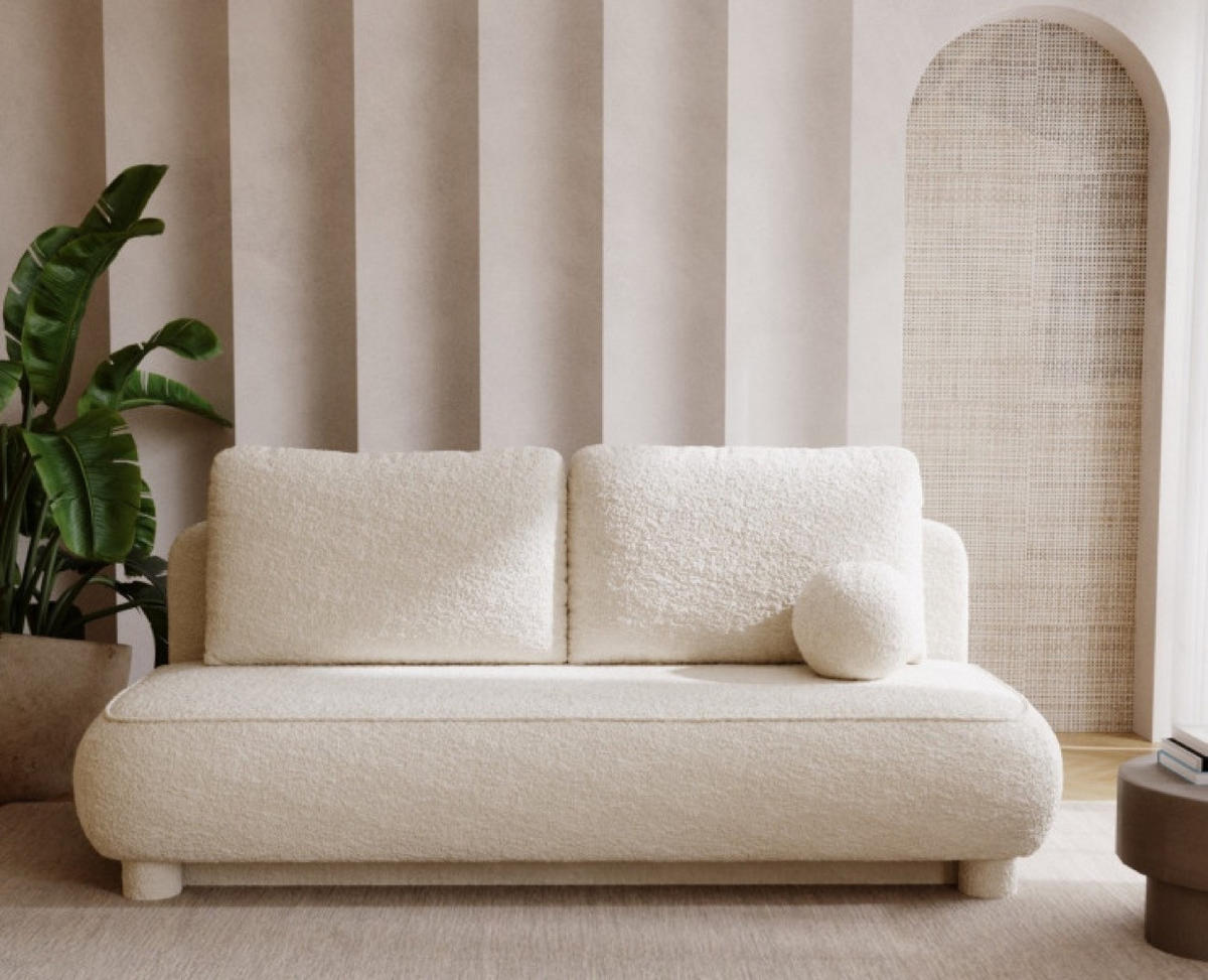 SITZSOFA Creme MAJA Mit Schlaffunktion Boucle - Ecru, Textil (206/96/96cm) - Sepro Meble