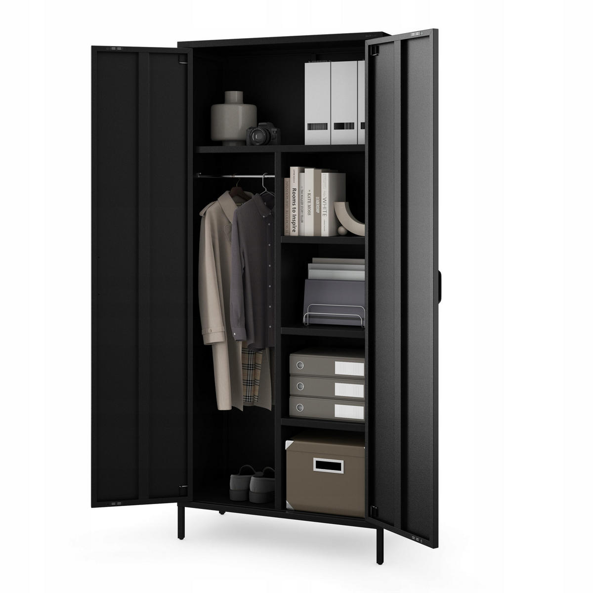KLEIDERSCHRANK FLAVIO - Schwarz, Metall (80/185/45cm) - Jan Nowak
