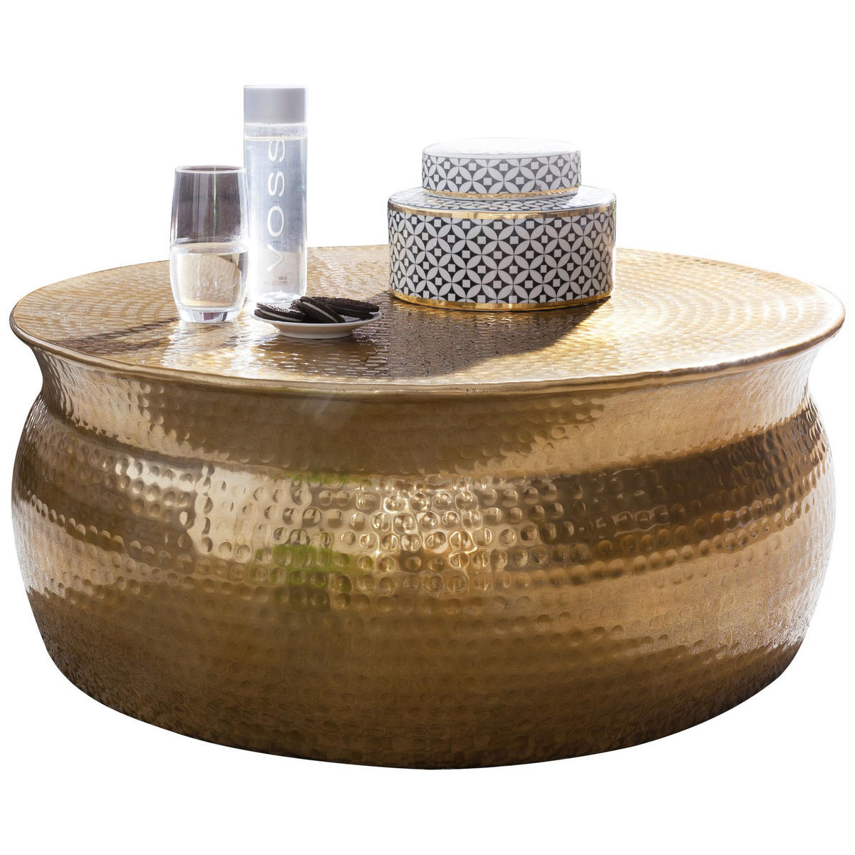 COUCHTISCH Orient Handgefertigt Hammerschlag-Aluminium Großzügige Ablagefläche, Gold 75x75x31 cm - Goldfarben, Metall (75/75/31cm) - KADIMA DESIGN