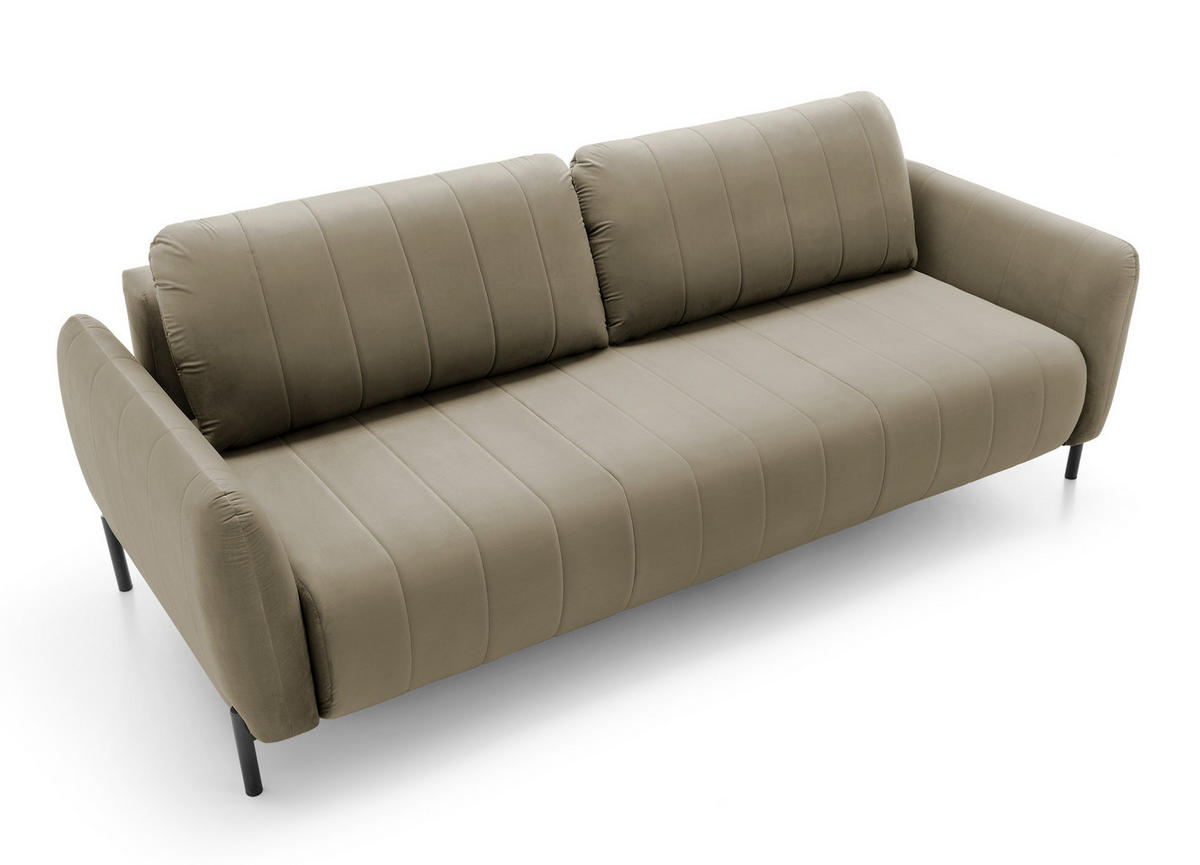 SCHLAFSOFA Neva Beige Velours 234 cm - Beige/Schwarz, Textil/Metall (234/90/100cm) - Selsey