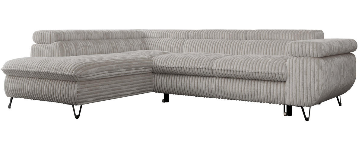 ECKSOFA PEDRO L Hellgrau Cord - Links Seite - Hellgrau/Schwarz, Textil/Metall (208/273cm) - MKS