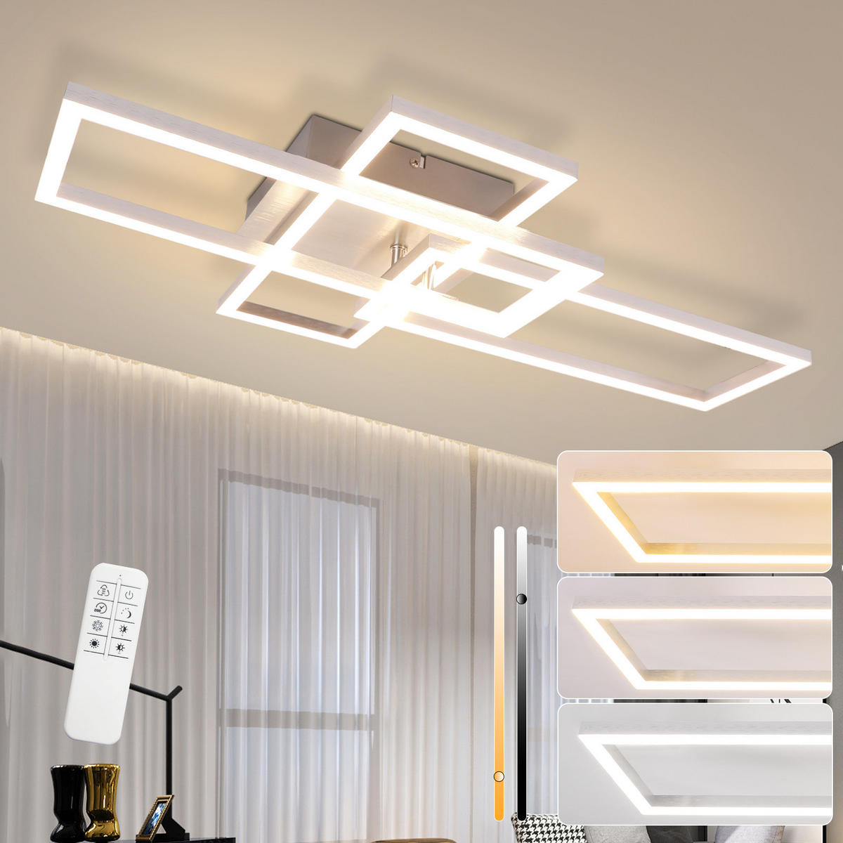 LED-DECKENLEUCHTE Flamhain 35/9.5/64.5 cm - Silberfarben, Metall (64.5/35/9.5cm) - ZMH