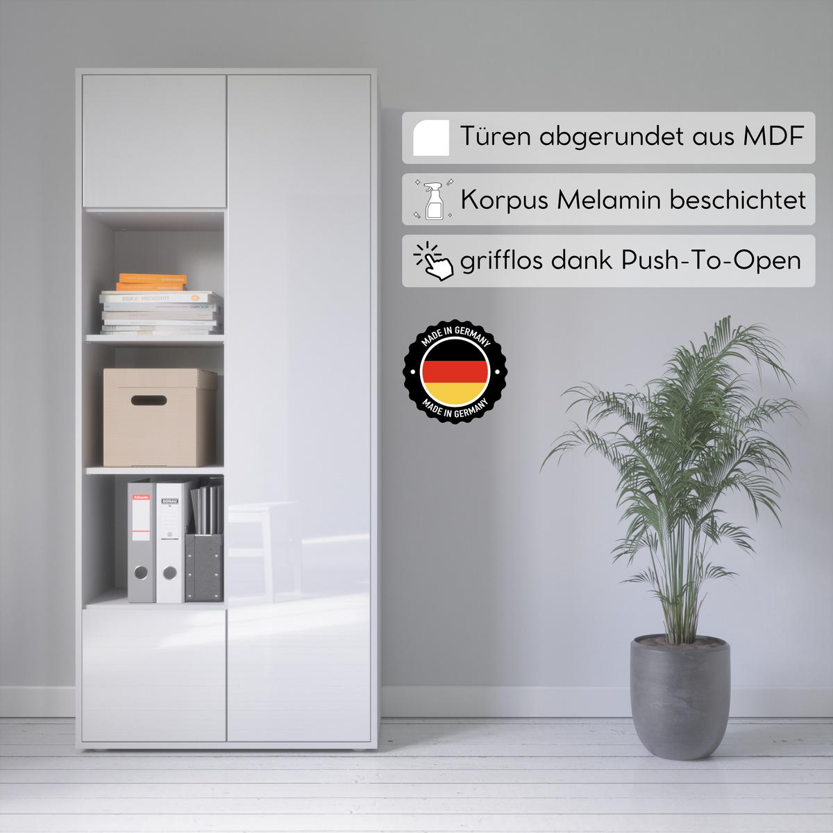 AKTENSCHRANK Amira T30 Weiß Hochglanz 180/80/40 cm - Weiß Hochglanz, Holzwerkstoff (80/180/40cm) - SIMPLYFURN