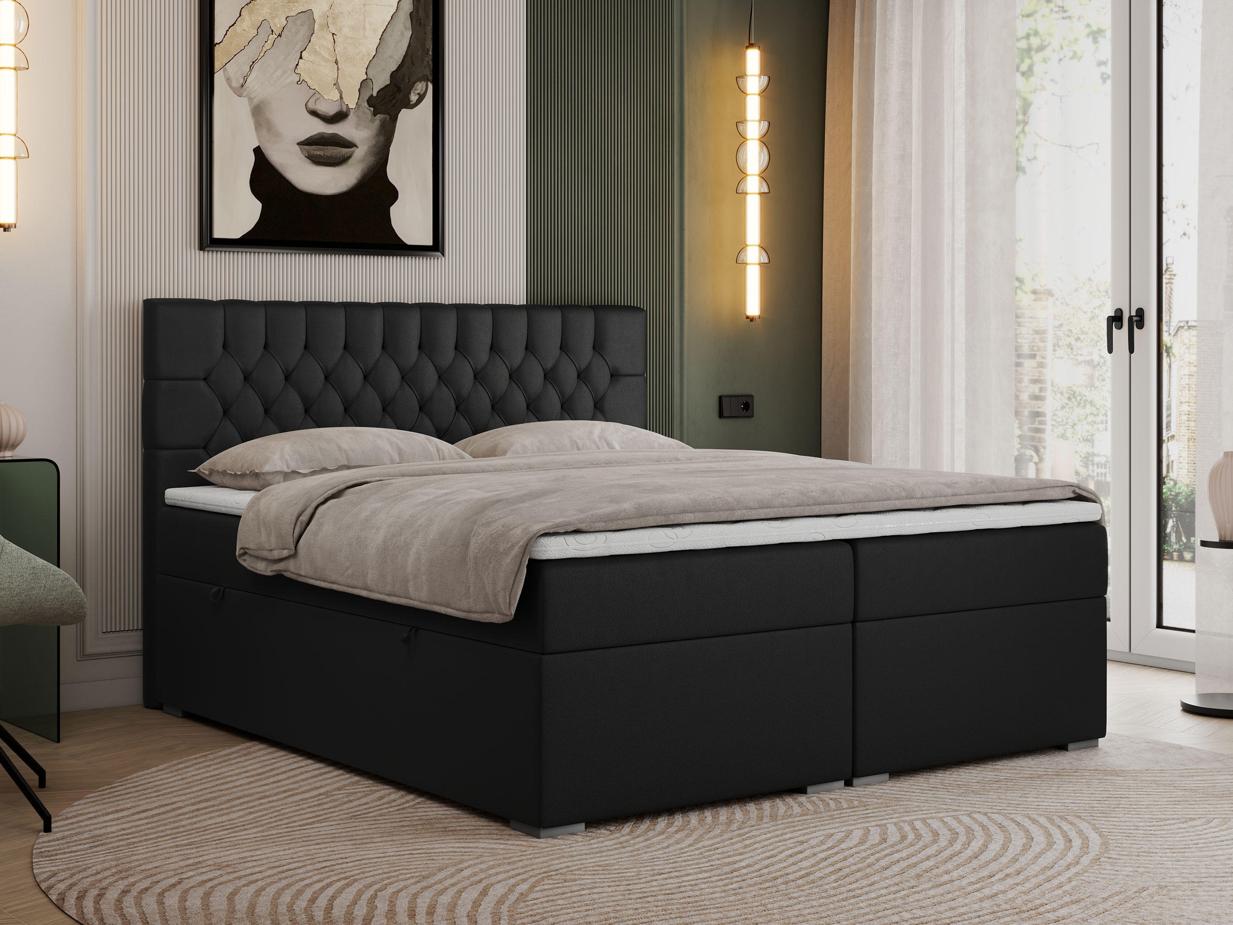 BOXBETT PERA 200/200 Schwarz Kunstleder - H3 - Schwarz, Holz/Textil (200/200cm) - MKS