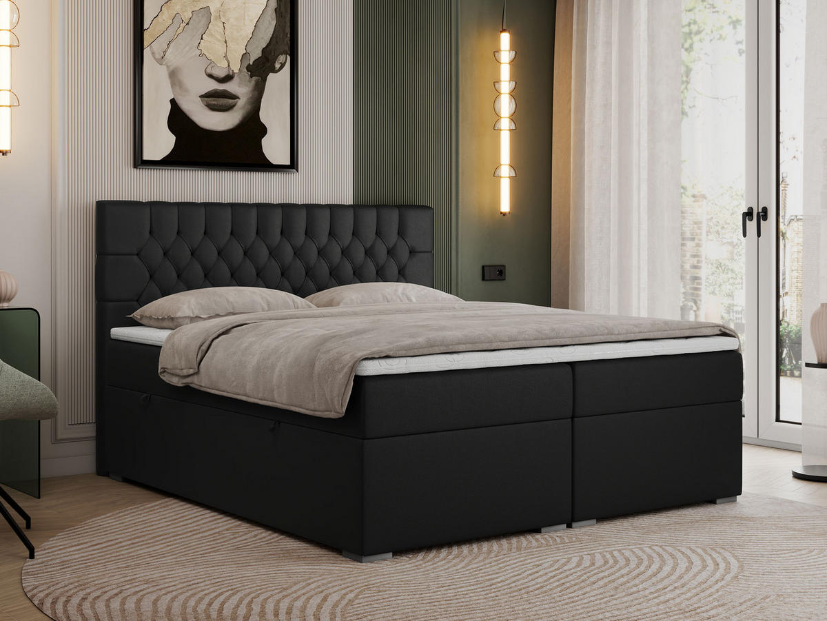 BOXBETT PERA 140/200 Schwarz Kunstleder - H3 - Schwarz, Holz/Textil (140/200cm) - MKS