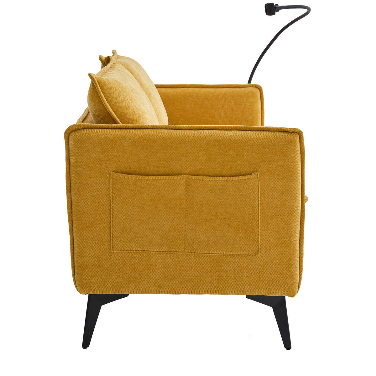 SOFA 2-Sitzer mit Handyhalterung und Ablagefächern Chenille Gelb 127/69/66 cm - Gelb, Textil (127/66/69cm) - OKWISH