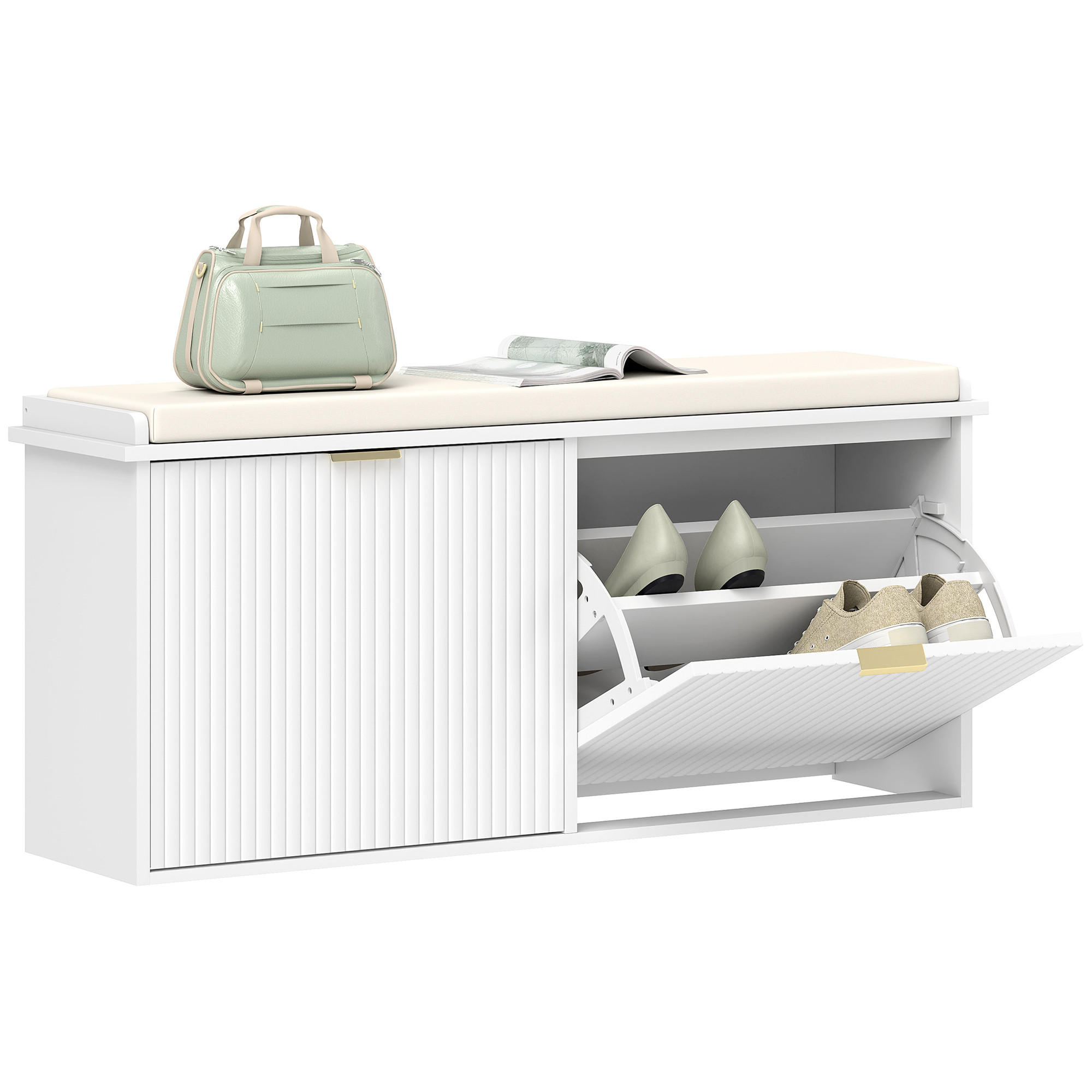 ComfortXL Schuhbank Weiß 104x47.5x26 cm