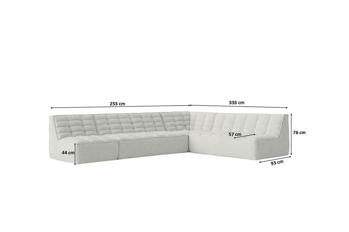 ROHOVÁ SEDAČKA modulární ve tvaru L, plyšová tkanina Pop, Ice, Levá strana, LAZY L - bílá, dřevo (333/253cm) - Kaiser Möbel