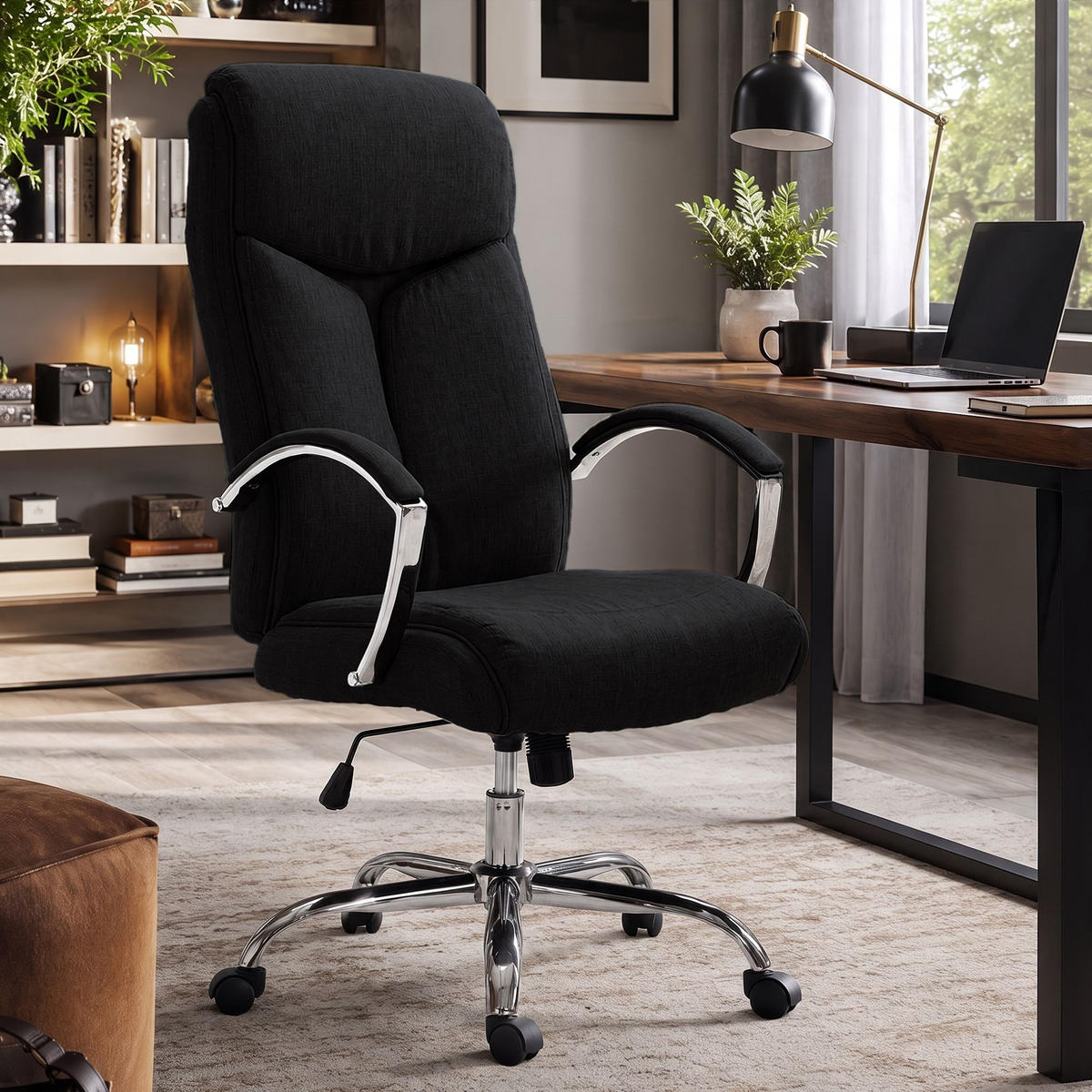 DREHSTUHL Stoff Schwarz - Chromfarben/Schwarz, Textil/Metall (65/115/73cm) - CLP