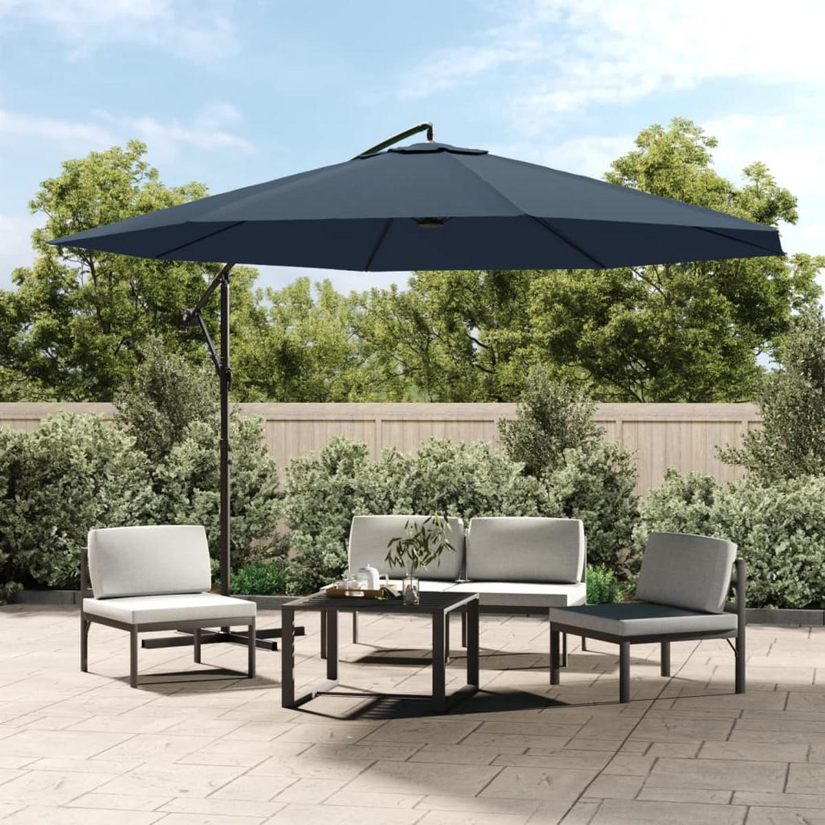 SONNENSCHIRM rund MARC 350cm Blau | UV-Schutz, Kurbelsystem | Ampelschirm rund - Blau, Metall (350/350cm) - DELUKE