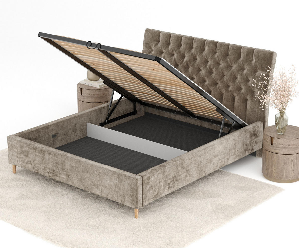 POLSTERBETT Vezzola Beige 140/200 cm im Chenille-Stoff - Beige/Naturfarben, Holz/Holzwerkstoff (140/200cm) - Maison de Reve