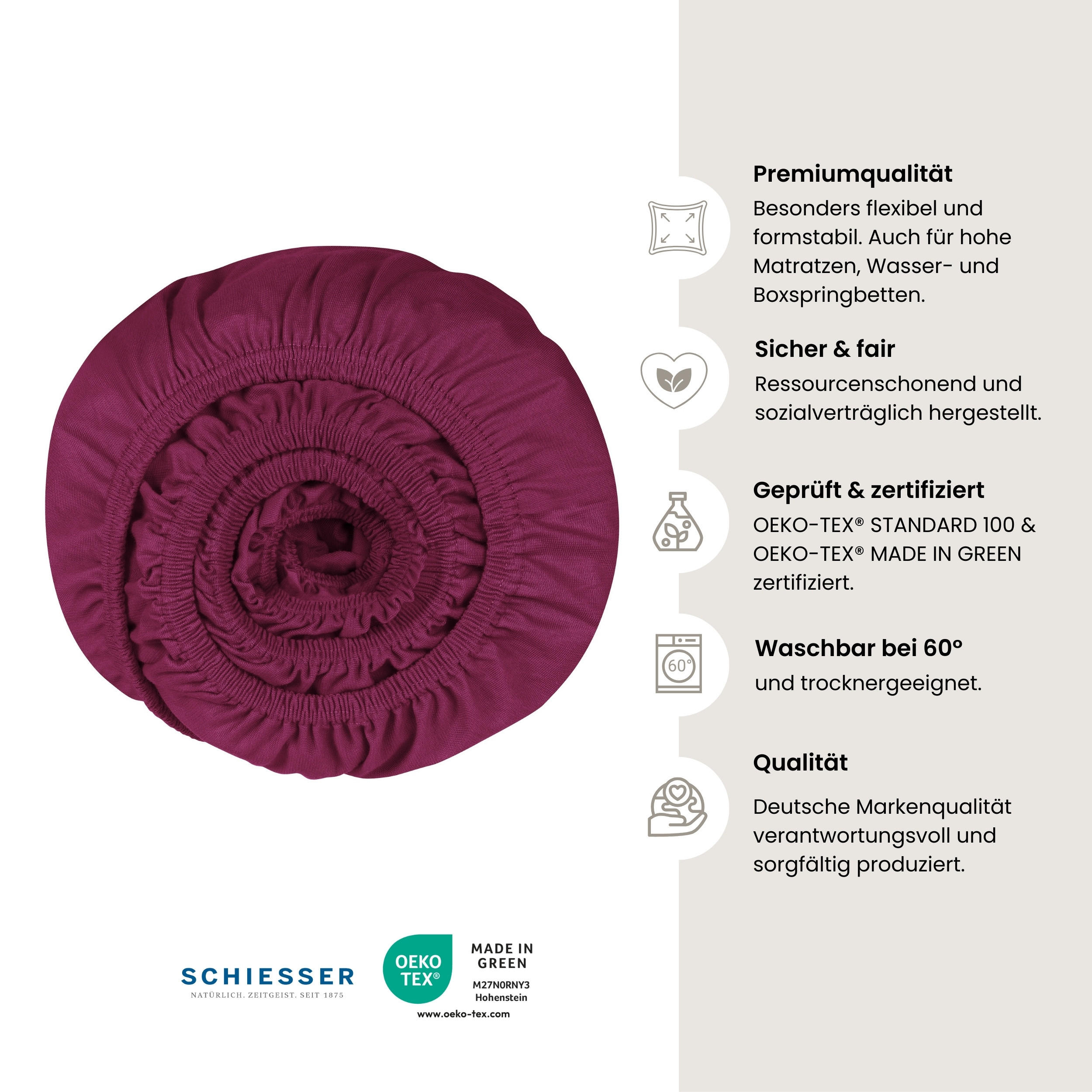 Thumbnail - Schiesser Spannbettlaken, Beere, Textil, 180x200 cm, Schlaftextilien, Bettwäsche, Bettlaken