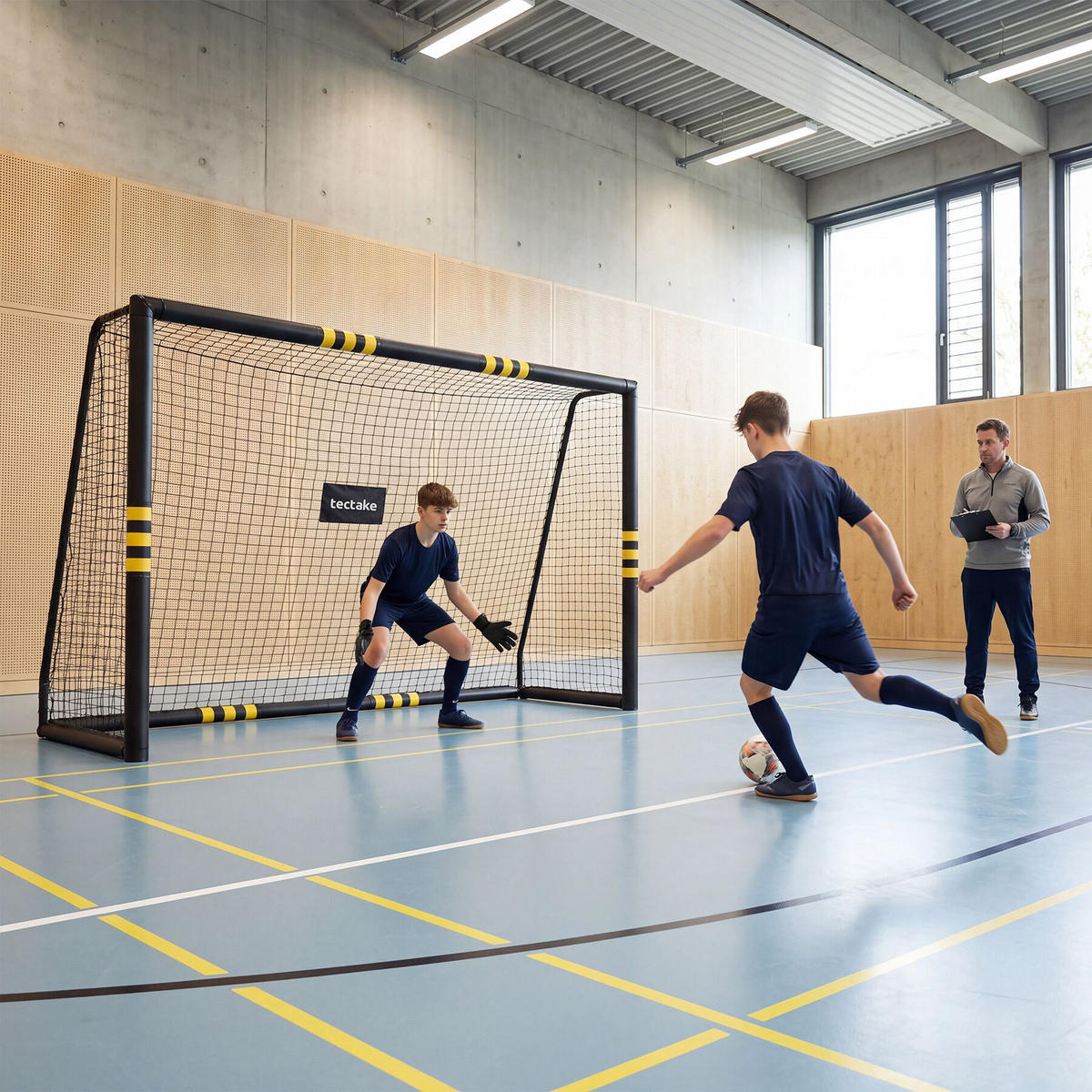FUSSBALLTOR Harry, werkzeugloses Klicksystem, schwarz/gelb - Gelb/Schwarz, Kunststoff (306/121cm) - tectake