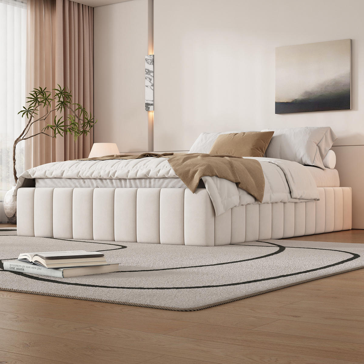 POLSTERBETT 140/200 cm Beige aus Samt mit 4 Schubladen und Lattenrost - Beige, Textil (140/200cm) - Flora Grace