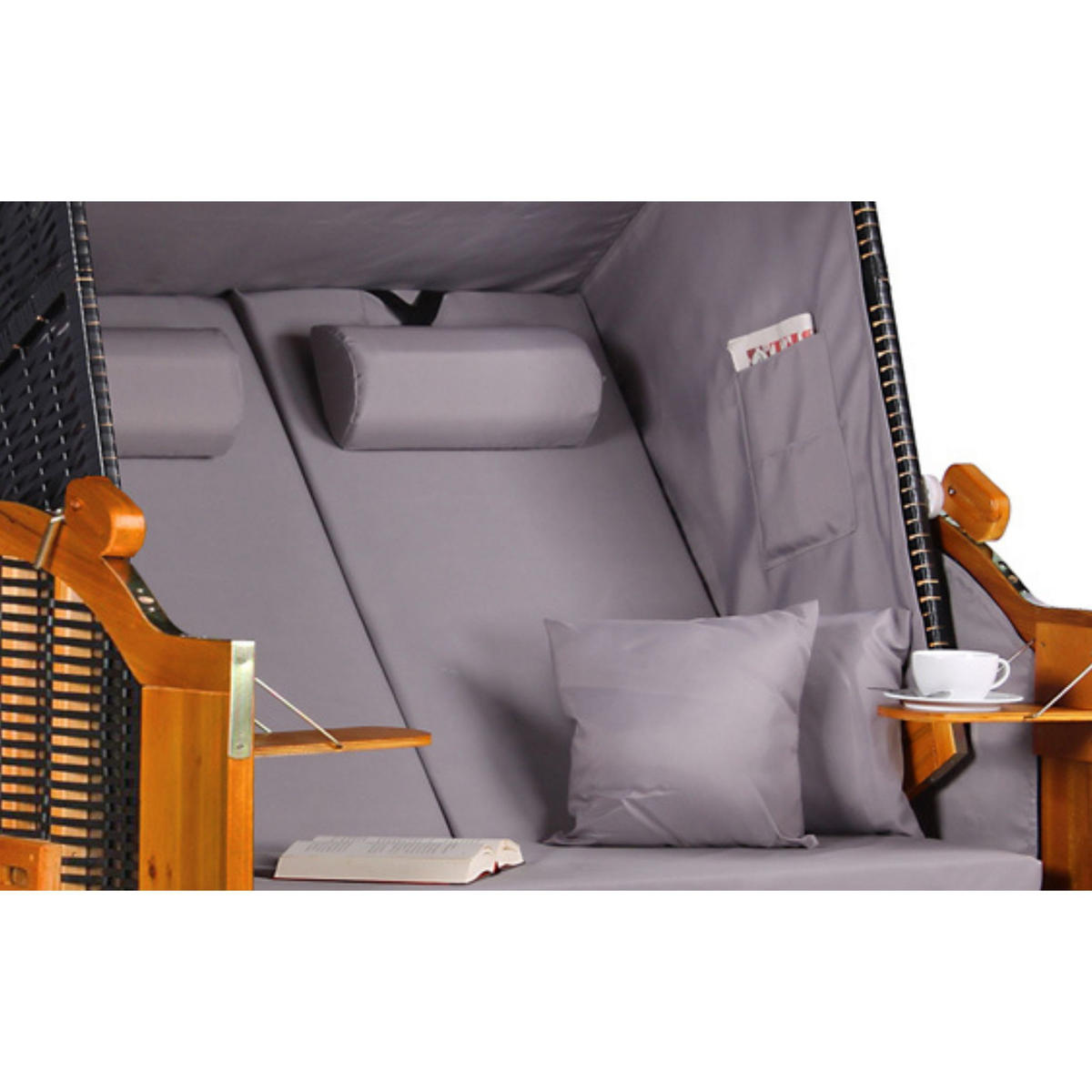 STRANDKORB Ostsee 2-Sitzer PE schwarz - Braun/Grau, Metall (120/160/80cm) - Mr. Deko