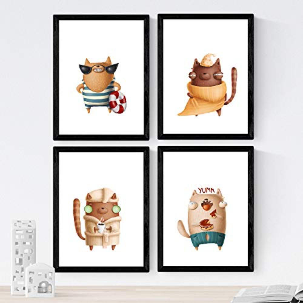 POSTER Set mit 4 Lustige Katzen A3 Rahmenlos - Klar, Papier (29.7/3cm) - Nacnic
