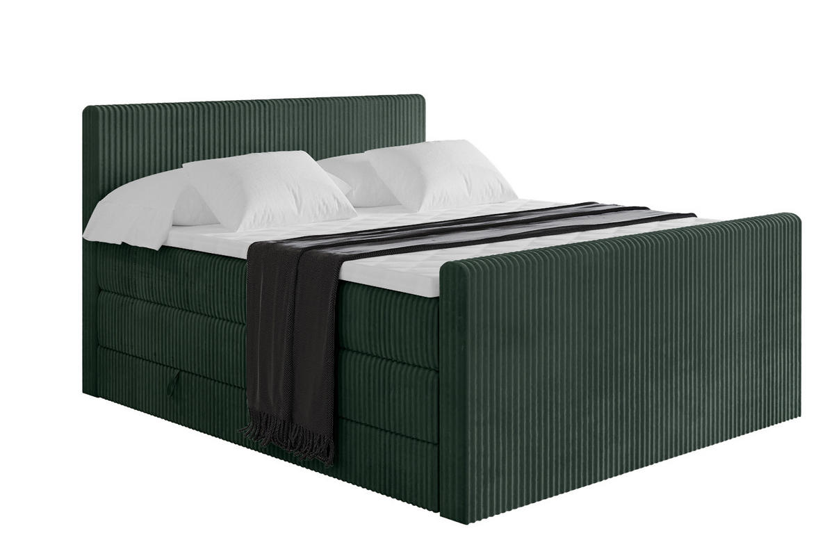 BOXSPRINGBETT mit Matratze H3|H4 und Lattenrost - TOLO-Z KING 200x200 Cord - Dunkelgrün - Dunkelgrün, Holzwerkstoff (200/200cm) - ALTDECOR