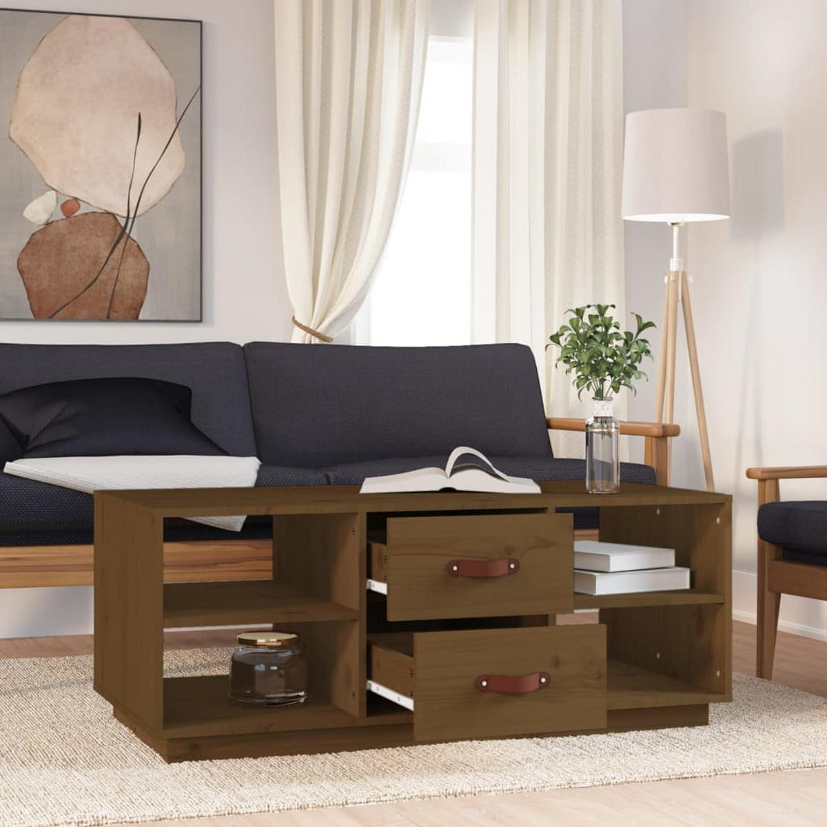 COUCHTISCH Honigbraun 100x50x41 cm Massivholz Kiefer - Braun, Holz (100/50/41cm) - furnicato