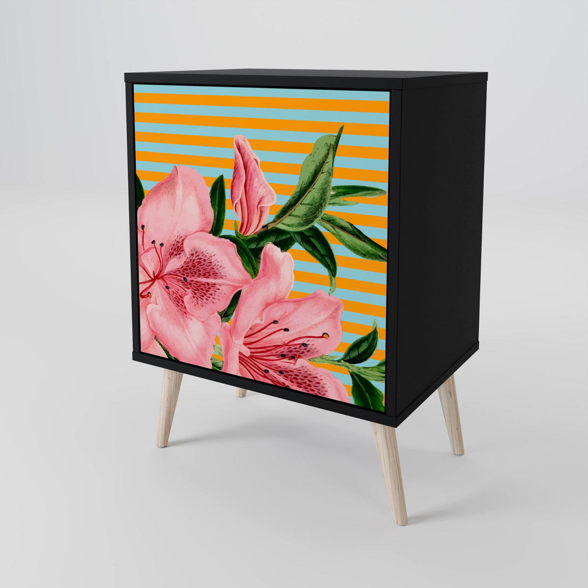SIDEBOARD FRAGILE BEAUTY, Schwarz, 57,5x42x67,5 cm, Schwarze Metall-Rahmenfüße - Multicolor/Schwarz, Holzwerkstoff/Metall (57.5/67.5/42cm) - SpaceRebels