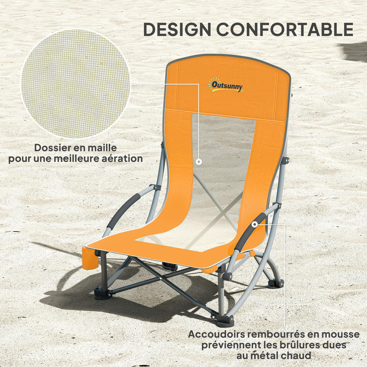 GARTENKLAPPSESSEL DE-15694 2er-Set mit Getränkehalter Orange - Orange, Metall (58/79/70cm) - ComfortXL