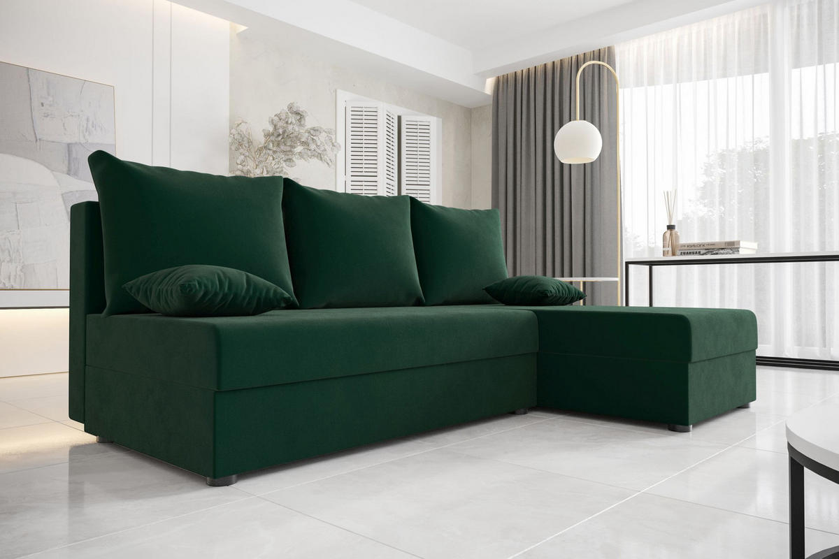 ECKSOFA HEWLET L Itaka 10 Rechts mit Schlaffunktion - Dunkelgrün, Textil (200/140cm) - Bedante