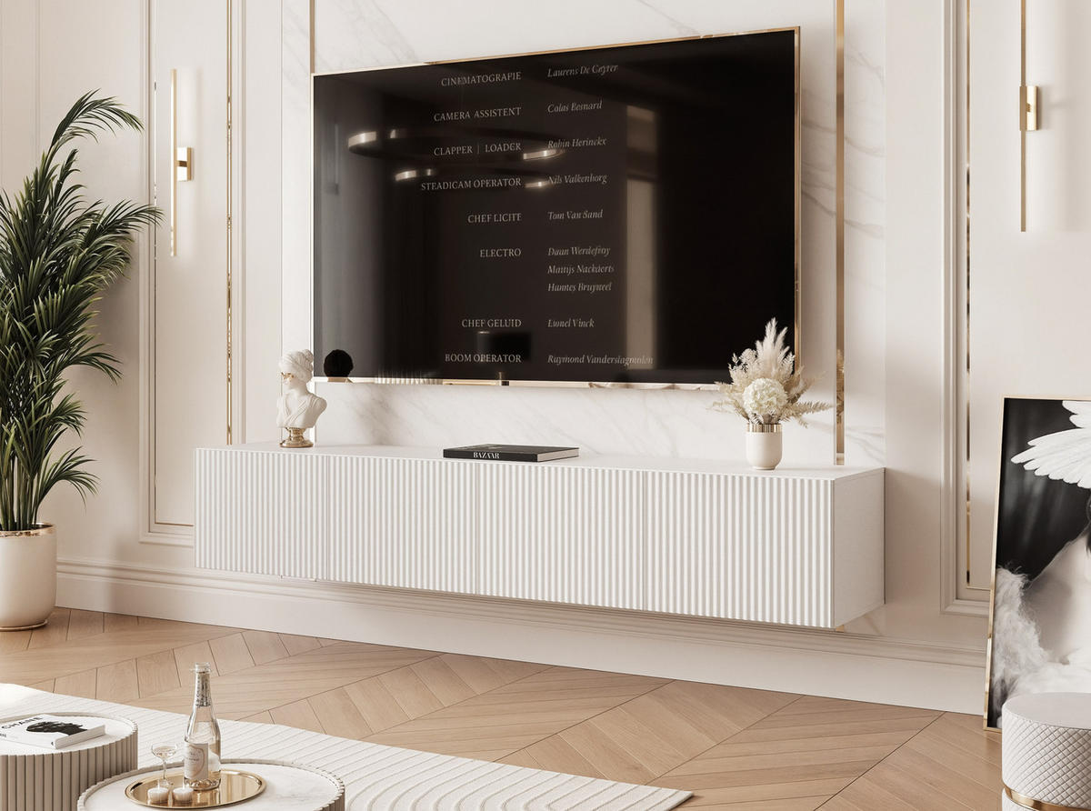 TV-LOWBOARD ANGEL Weiß hängend mit LED-Beleuchtung 200 cm - Weiß, Holzwerkstoff (200/36/40cm) - Idohome