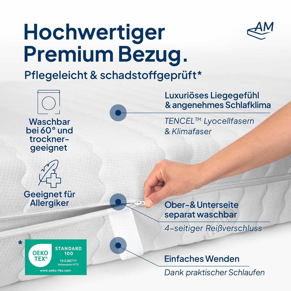 GELMATRATZE 120/200 cm H3 - 23cm Höhe & Tencel Bezug - Weiß, Textil (120/200cm) - AM Qualitätsmatratzen