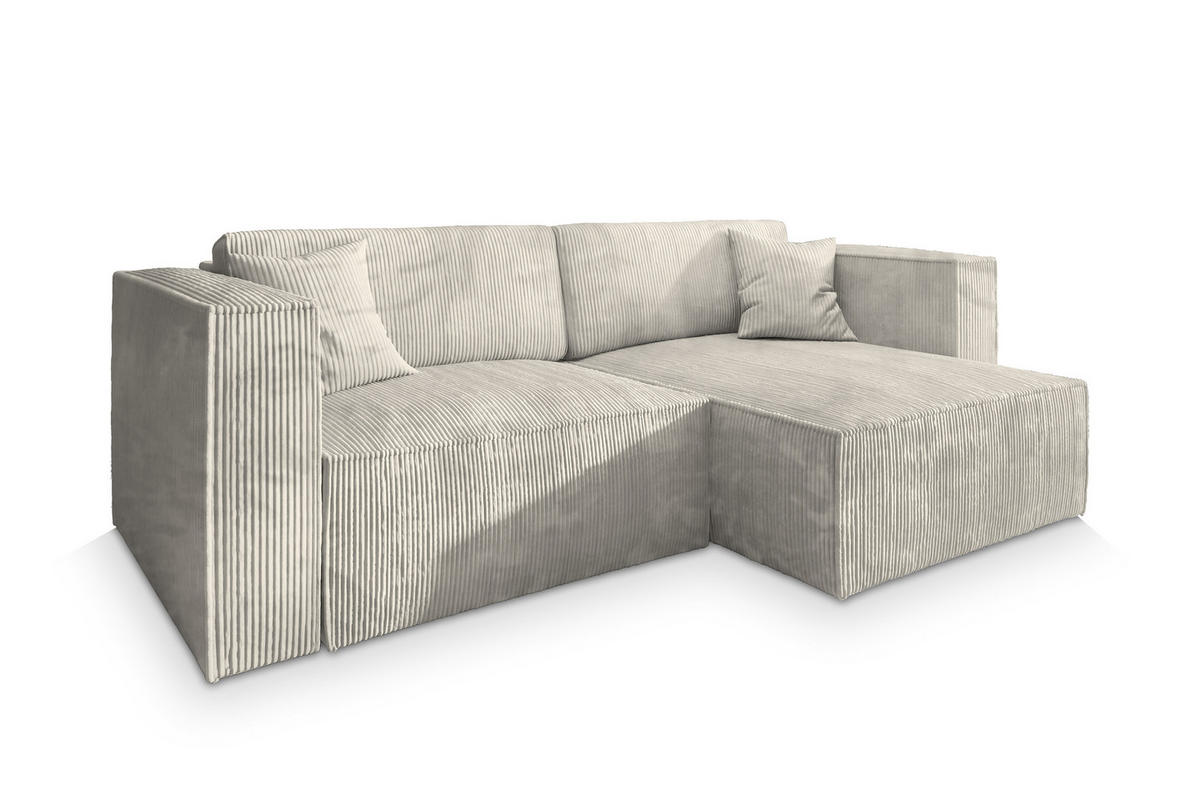 ECKSOFA NERIO P Creme Kordstoff mit Schlaffunktion - Creme, Holz (245/148cm) - MASSENO