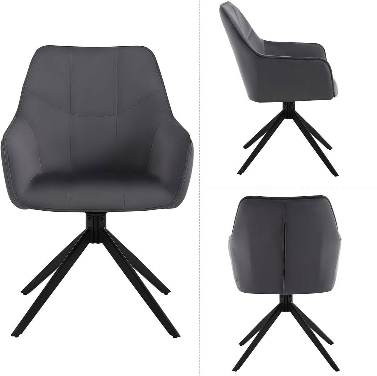 ESSZIMMERSTUHL 4er Set, Samt, Metallbeine, Dunkelgrau - Dunkelgrau/Schwarz, Kunststoff/Textil (58/86/63.5cm) - Woltu