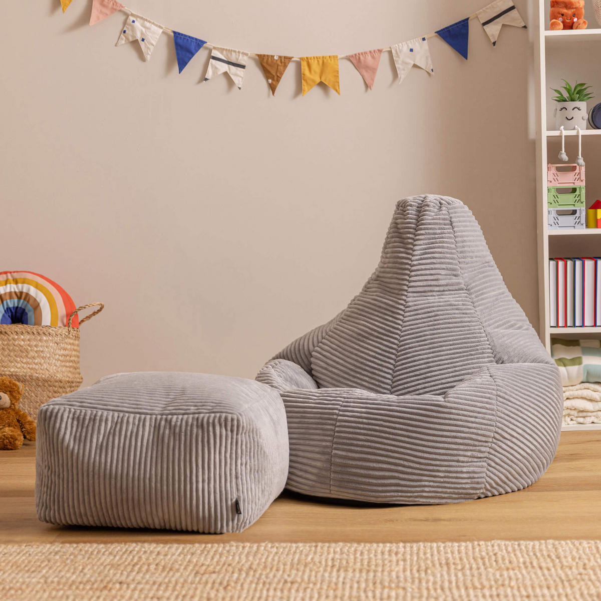 KINDERSITZSACK mit Hocker Dalton Cord - Grau, Textil (69/59/65cm) - icon