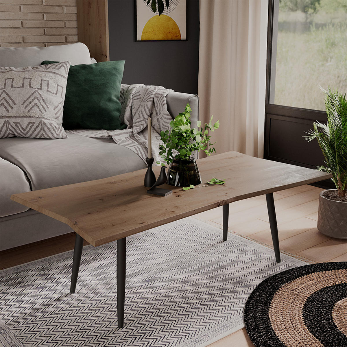 COUCHTISCH Yan Artisan 120 x 60 cm - Hellgrau, Holzwerkstoff (60/120/40cm) - Vicco