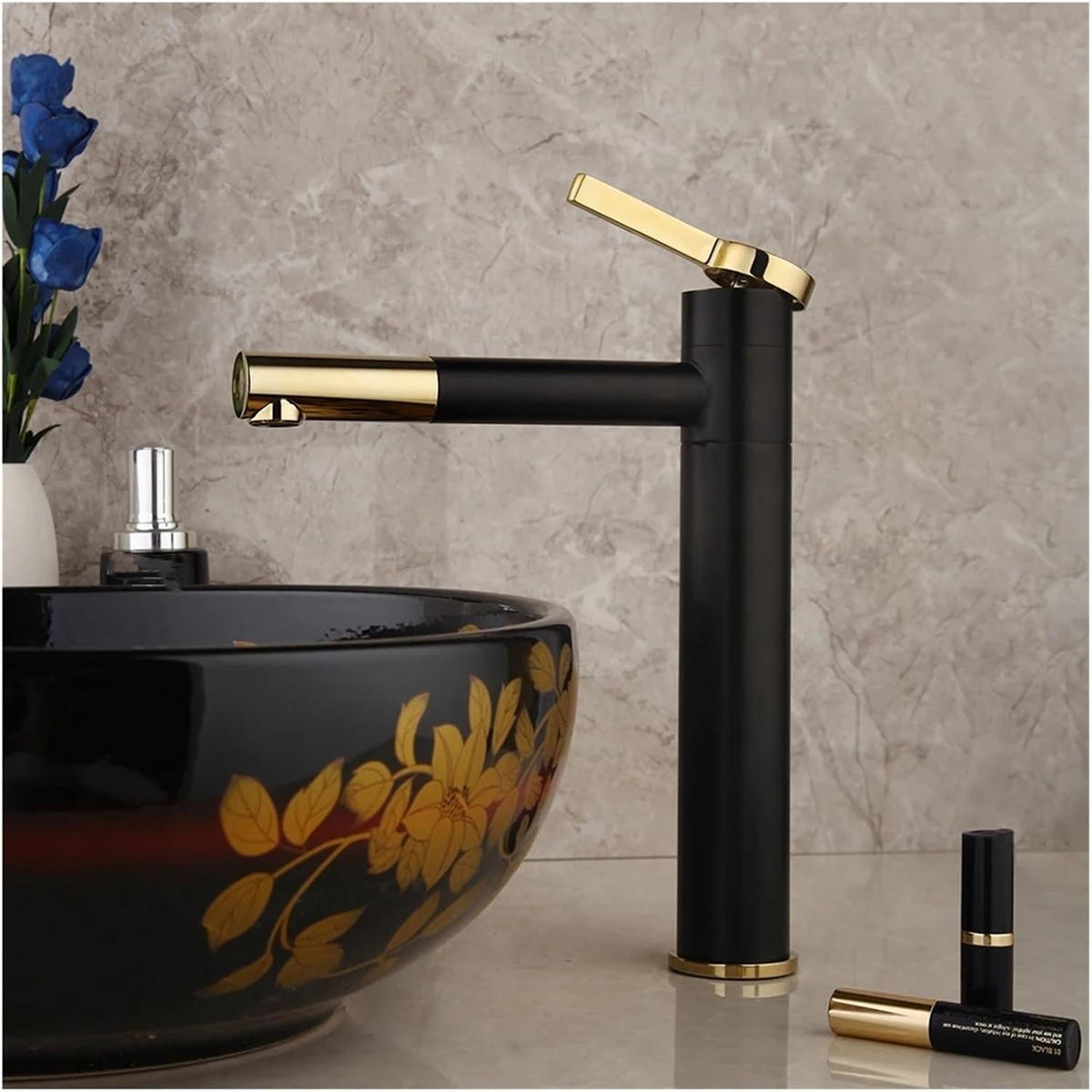 BADEZIMMERARMATUR, 30 x 23,5 cm, schwarz-goldenes Design. - Schwarz, Metall (23.5/30/5cm) - Vallsero