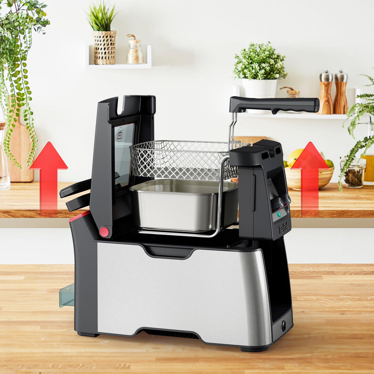 FRITTEUSE FR600D Edelstahl Schwarz 1,2 kg mit Sichtfenster Temperaturregelung Timer Rauch- und Geruchsreduzierung spülmaschinenfest - Silberfarben, Kunststoff/Metall (25/26/50cm) - Tefal
