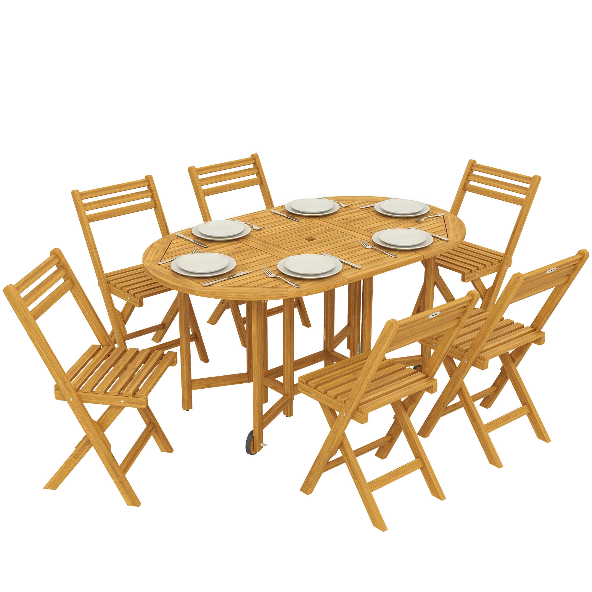 GARTENMÖBEL SET 7-teilig DE-09901 ausziehbar mit Schirmloch Naturholz - Naturfarben, Holz - ComfortXL