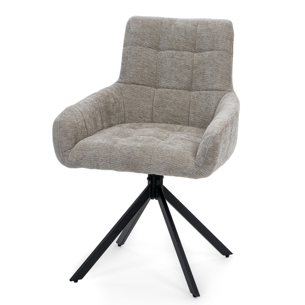 STUHL FUNO drehbar gepolsterter mit Steppung - hellgrau - Chenille - Hellgrau/Schwarz, Textil/Metall (58/87/60cm) - NEW HOME