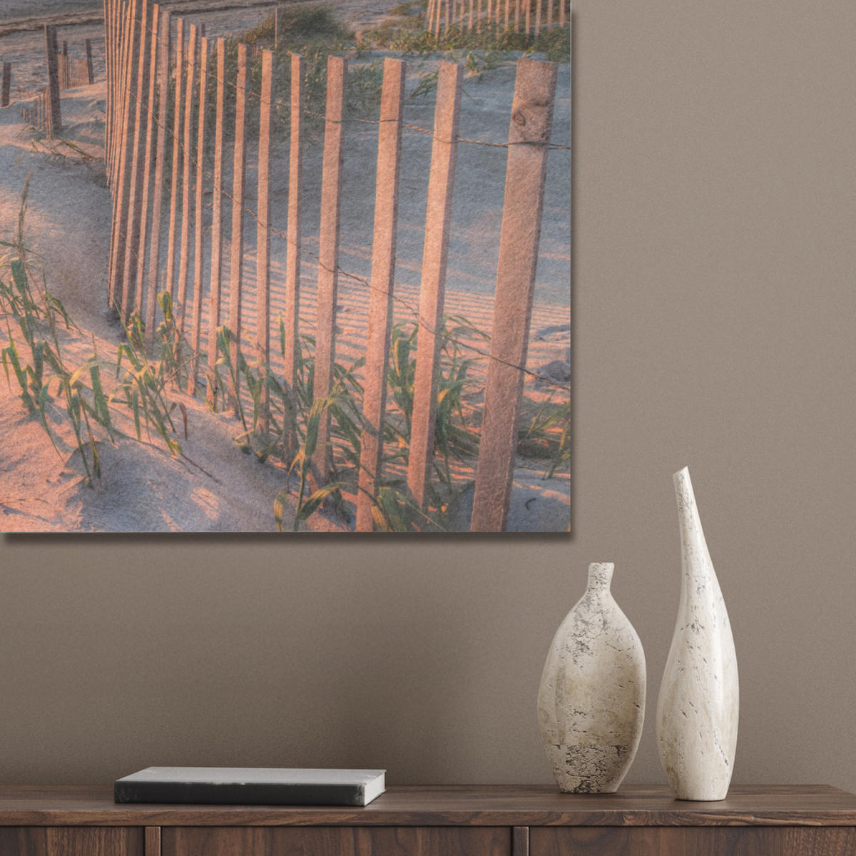 AKUSTIKPANEEL Strand - Meer - Düne - Sonnenuntergang - Landschaft 80x60 cm - Beige, Textil (80/0.9/60cm) - MuchoWow