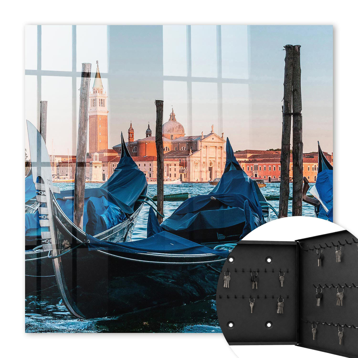 SCHLÜSSELBOX Schwarz 30x30 cm- Türöffnung nach rechts - Italienische Landschaft - Blau, Metall (30/30/5cm) - TULUP