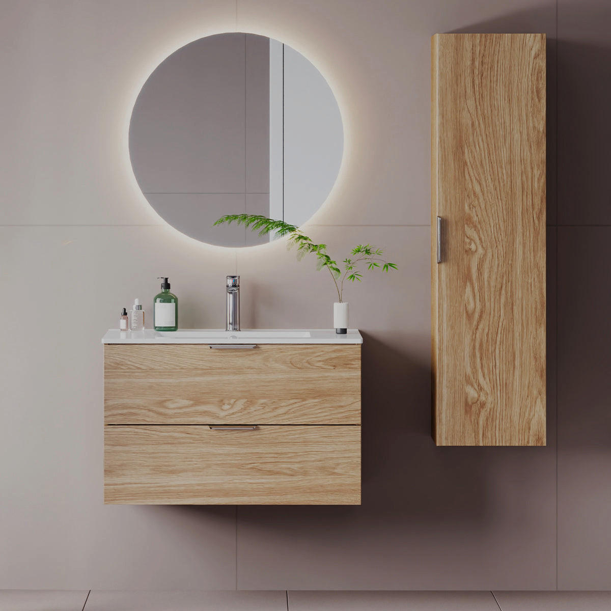 BADMÖBEL 80cm Astrid 2er-Set Holz - Braun, Holzwerkstoff (80/50/45.8cm) - Petits-meubles