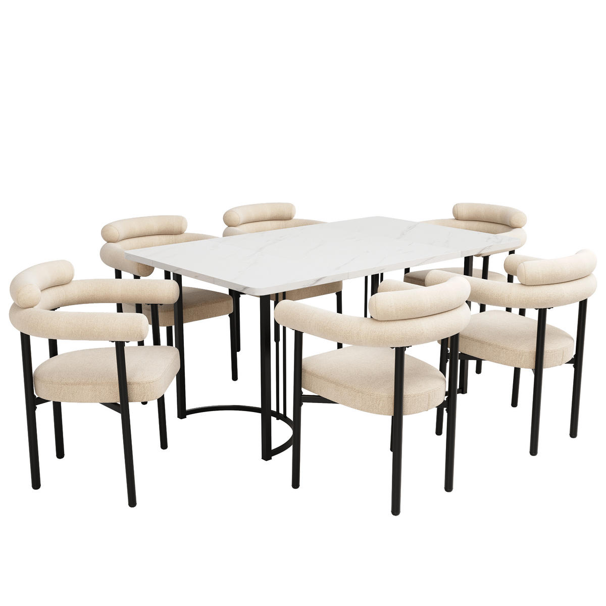 ESSTISCHSET 7-Teilig Mit 6 Hohlen Sesseln, Metallbeine, Cremefarben - Multicolor, Metall (140/75/80cm) - FLIEKS