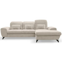 ECKSOFA LUCE R-S Creme Plüsch-Stoff mit Schlaffunktion - Creme, Holz (279/172cm) - MASSENO