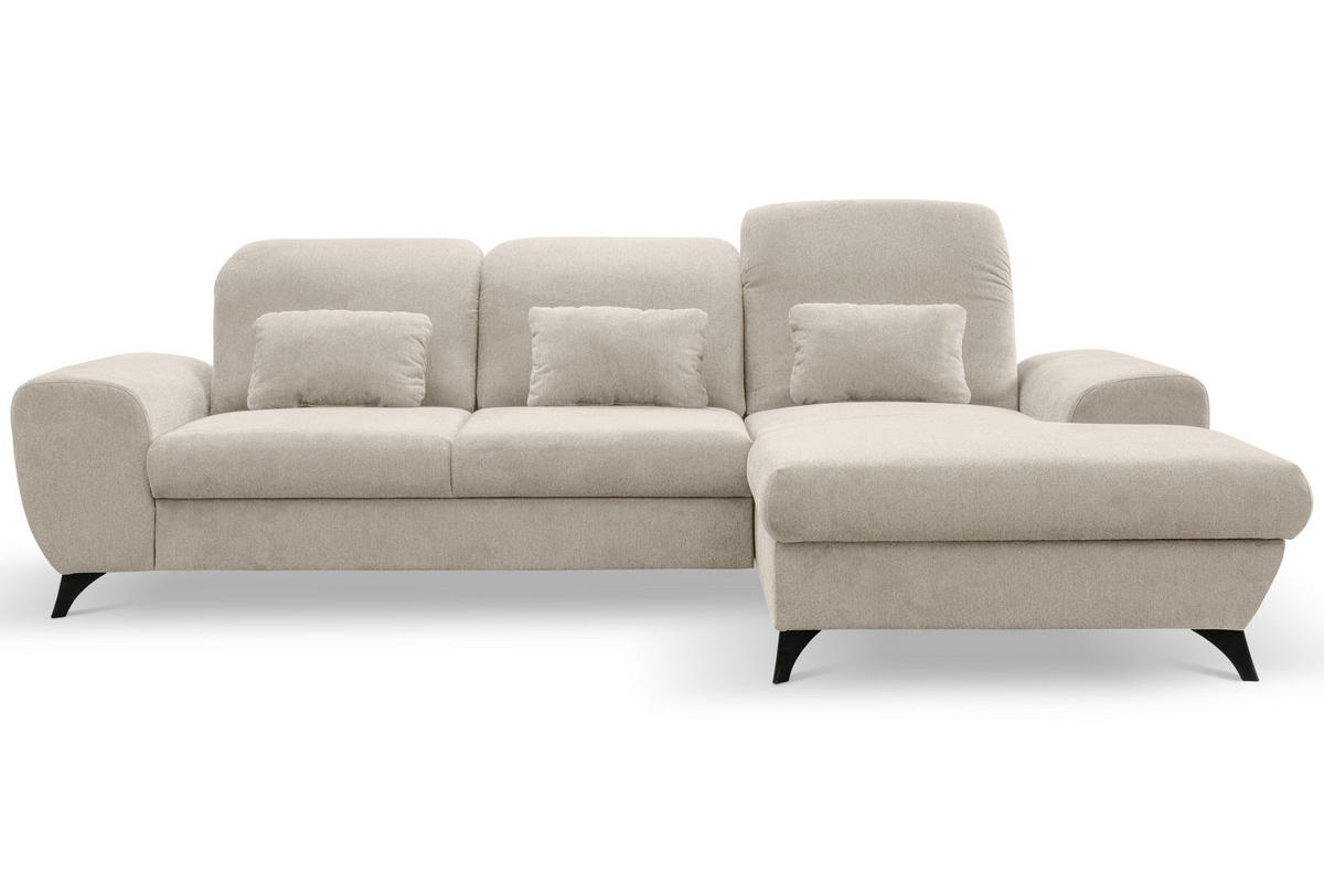 ECKSOFA LUCE R-S Creme Plüsch-Stoff mit Schlaffunktion - Creme, Holz (279/172cm) - MASSENO