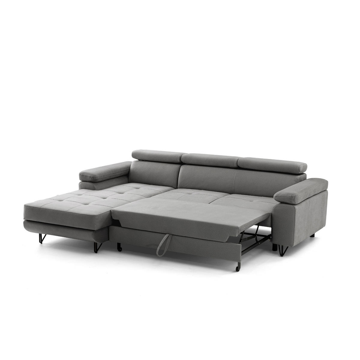 ECKSOFA NORIS L Links mit Schlaffunktion 128x203 Velours Grau - Schwarz/Grau, Holz/Textil (250/183cm) - Muffo