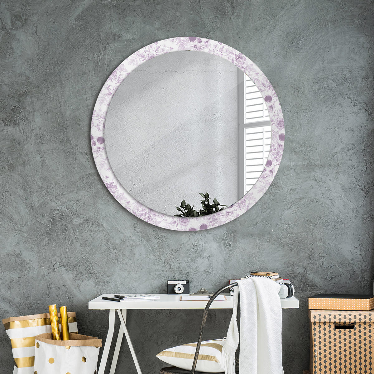 SPIEGEL Rund Ø 90 cm mit Aufdruck - Violett, Glas (90/90/0.4cm) - Wallfluent