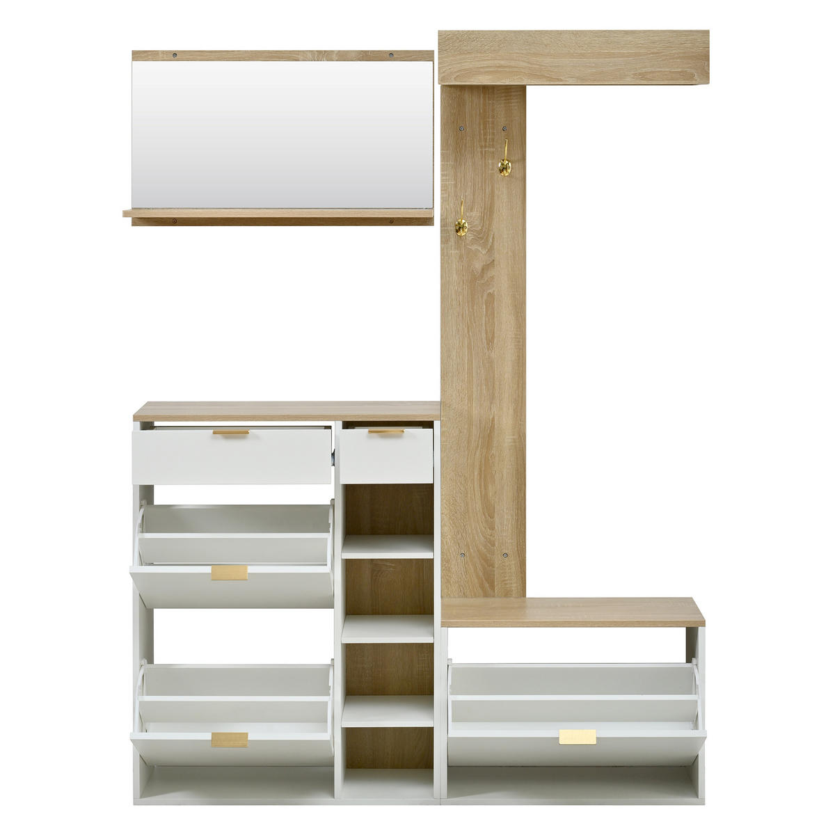 SCHUHSCHRANK aus Spanplatte 130x30x174cm in Weiß mit Schuhschrank - Weiß, Holzwerkstoff (130/174/30cm) - Modfu