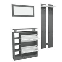 GARDEROBENSET 80/25/96,5 cm aus Spanplatte mit Spiegel und verstellbarem Schuhschrank Grau/Weiß - Weiß, Holzwerkstoff (80/96/25cm) - Modenvie