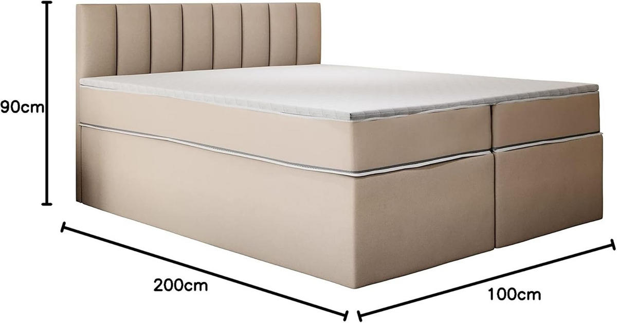KONTINENTALBETT 100x200 cm mit Schubladen und Taschenmatratze, MIAMI, Visco Topper 5 cm, Beige - Beige, Holzwerkstoff/Kunststoff (100/200cm) - Trada