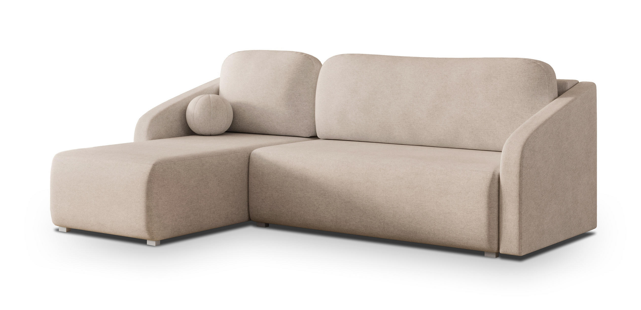 ECKSOFA MARELLO Beige Geflochtener Stoff mit Schlaffunktion - Beige, Holz (220/143cm) - MASSENO