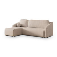 ECKSOFA MARELLO Beige Geflochtener Stoff mit Schlaffunktion - Beige, Holz (220/143cm) - MASSENO